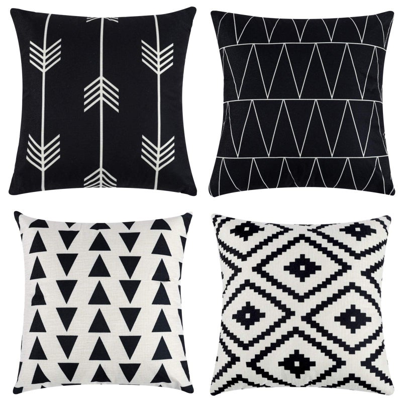 Tosewever Set of 4 Decorative Geometric 18 x 18 Inches Throw Pillow Covers - Modern Pattern Linen Square Pillow Cushion Case for Sofa Couch Bed Home Outdoor Car (18" x 18", Black) - Image 1